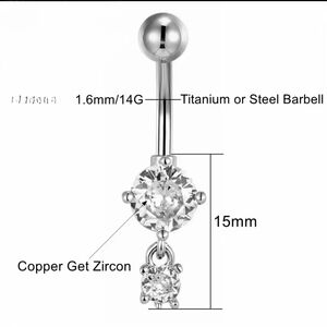 14G Titanium Belly Ring Silver Crystal rings with Zircon Accents